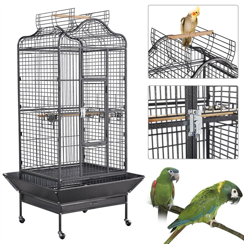 Yaheetech 63"H Open Playtop Extra Large Bird Cage Parrot Cage Black