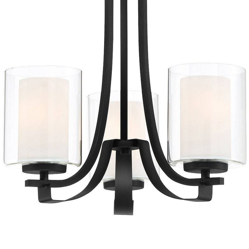 Minka Lavery Coal Black Pendant Chandelier 18" Wide Modern Clear Outer White Inner Glass 3-Light Fixture for Dining Room House