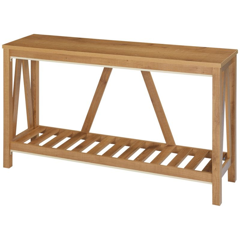 HOMCOM Farmhouse Console Table with Storage Shelf, Rustic Sofa Table with Anti-tipper for Living Room Furniture, Bedroom and Entryway, Brown