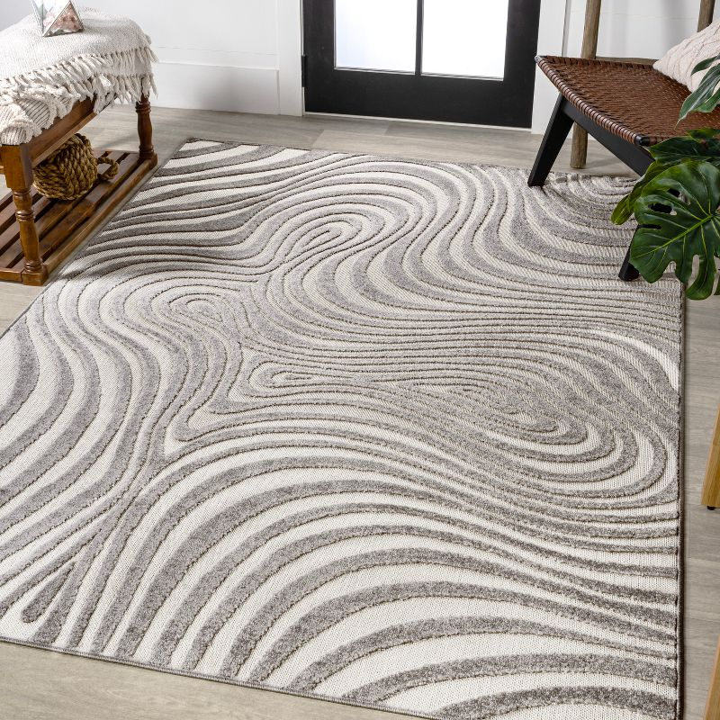 JONATHAN Y Maribo High-Low Abstract Groovy Striped Gray/Ivory 5 ft. x 8 ft. Indoor/Outdoor Area Rug