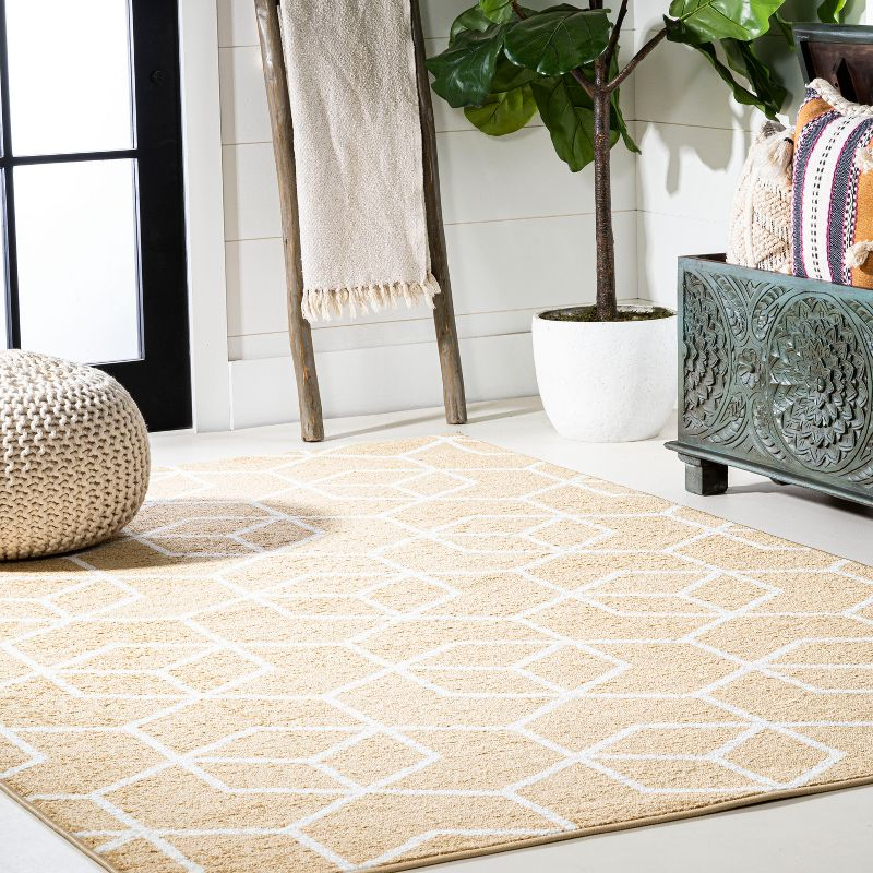 5'x8' Tumbling Blocks Modern Geometric Area Rug, Gold/White - JONATHAN Y