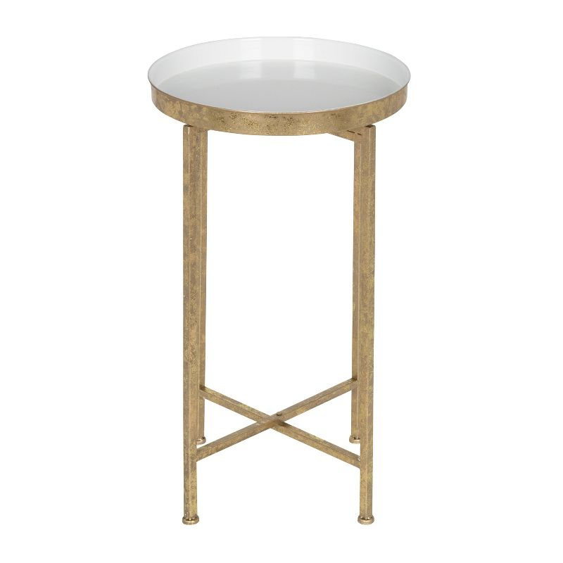 Kate and Laurel Celia Round Metal Tea Table, 14x14x25.75, Gold and White