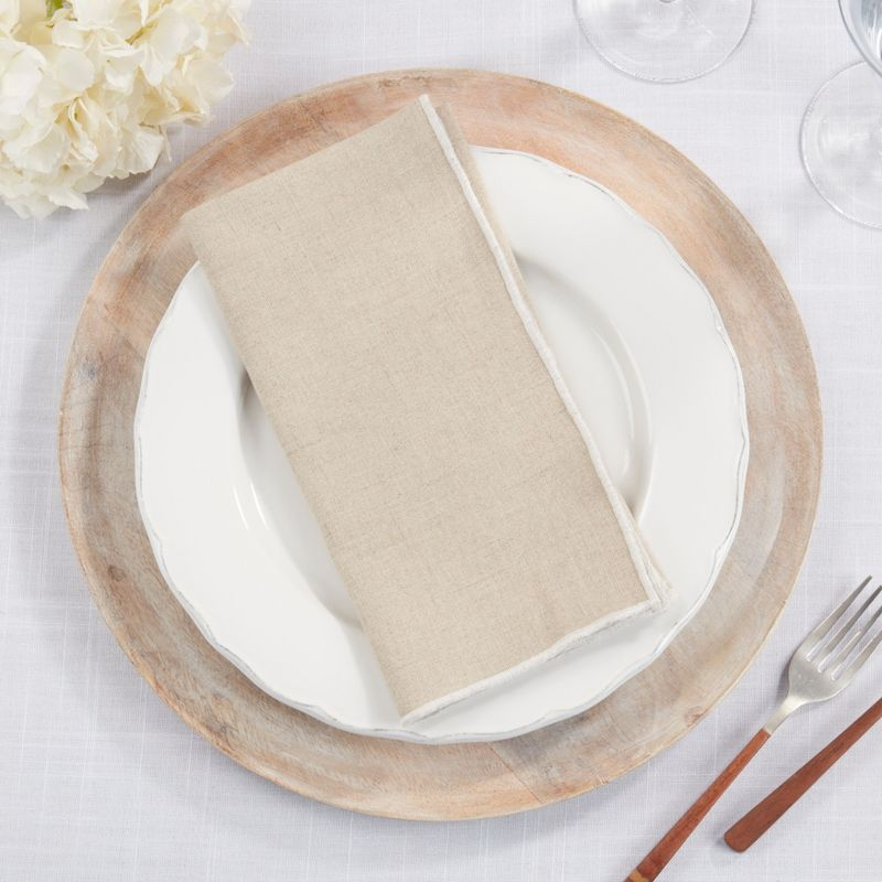 Saro Lifestyle Stitched Border Stonewashed Linen Napkins (Set of 4), Natural, 20" x 20"