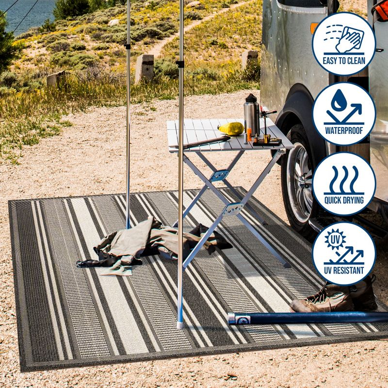 3' x 5' Haynes Modern Double Stripe Indoor/Outdoor Area Rug, Black/Cream - JONATHAN Y