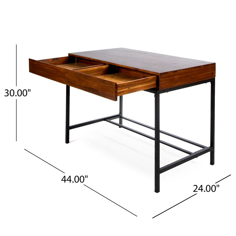 GDFStudio Lombok Industrial Acacia Wood Storage Desk, Dark Oak