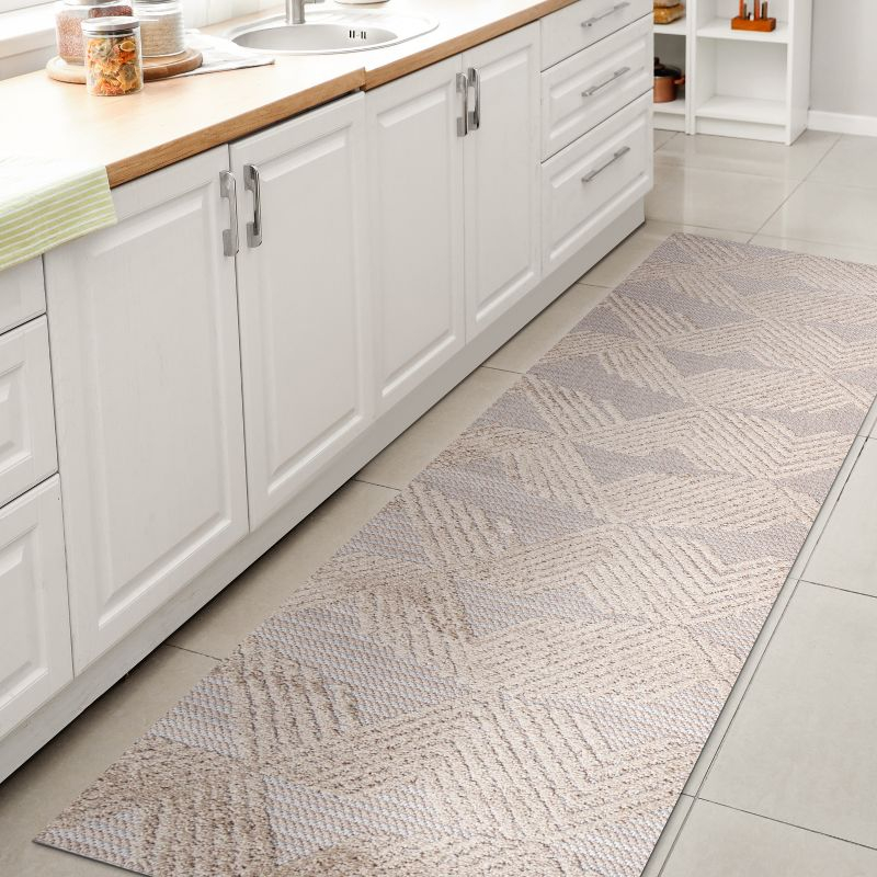 2'x10' Jazz High-Low Pile Art Deco Geometric Indoor/Outdoor Runner Rug, Beige - JONATHAN Y