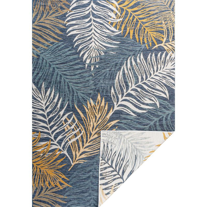 JONATHAN Y Calypso Coastal Casual Palm Frond Reversible Machine-Washable Cream/Navy 5 ft. x 8 ft. Indoor/Outdoor Area Rug