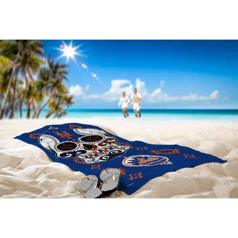 MLB New York Mets Candy Skull Beach Towel 30x60 Inches