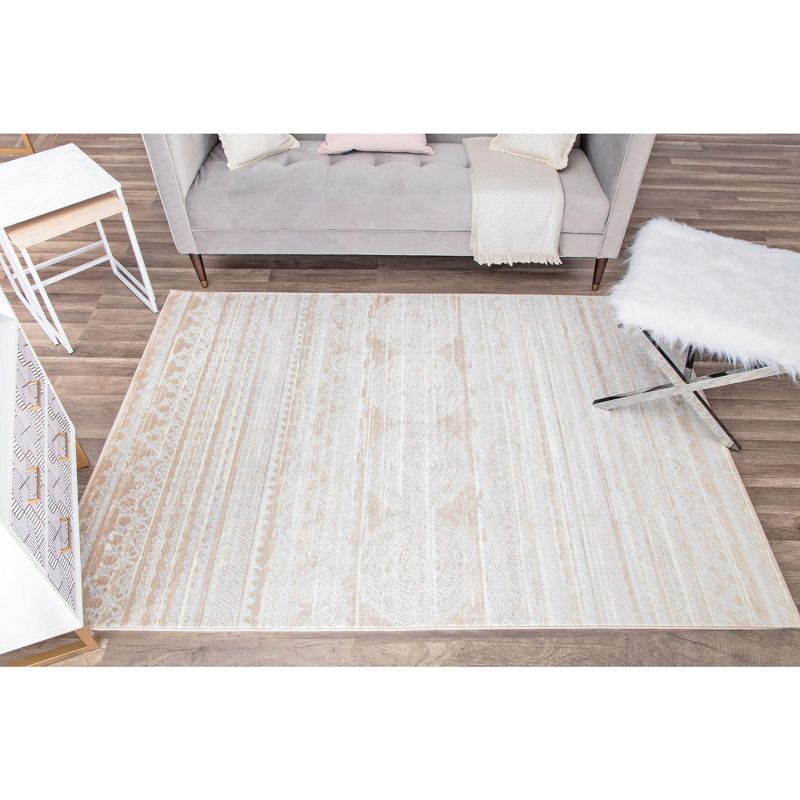 Rugs America Leopold LX10B Misty Cream Transitional Cream Area Rug for Dining Room Rug Neutral Rug Living Room Rug Kitchen, 5'3"x7'