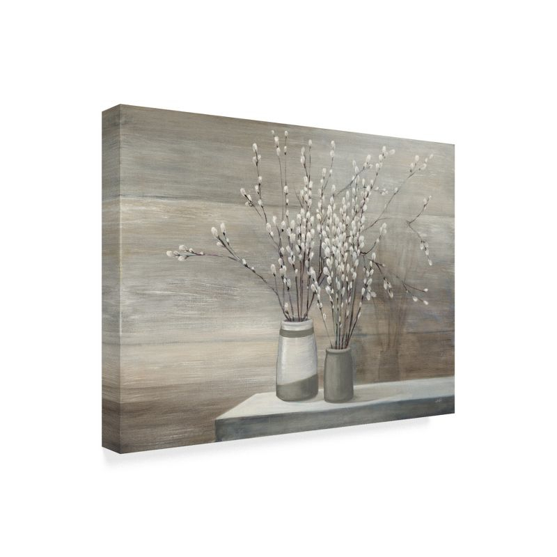 Trademark Fine Art -Julia Purinton 'Pussy Willow Still Life Gray Pots' Canvas Art - 35''x47''