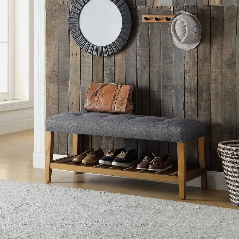 Acme Furniture Charla Bench Gray Fabric/Oak Finish