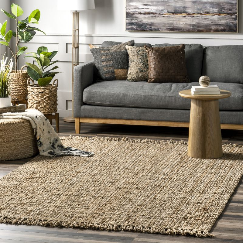 Nuloom 4 Square Daniela Jute Tassel Hand Woven Indoor Area Rug, Natural, Solid Chunky Farmhouse Design, Natural Fiber BedroomLiving Room