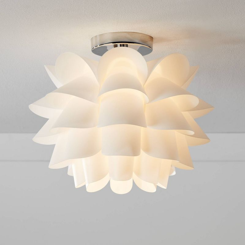 Possini Euro Design Modern Ceiling Light Semi Flush Mount Fixture 15 3/4" Wide White Flower for Bedroom Kitchen Living Room Hallway Bathroom House
