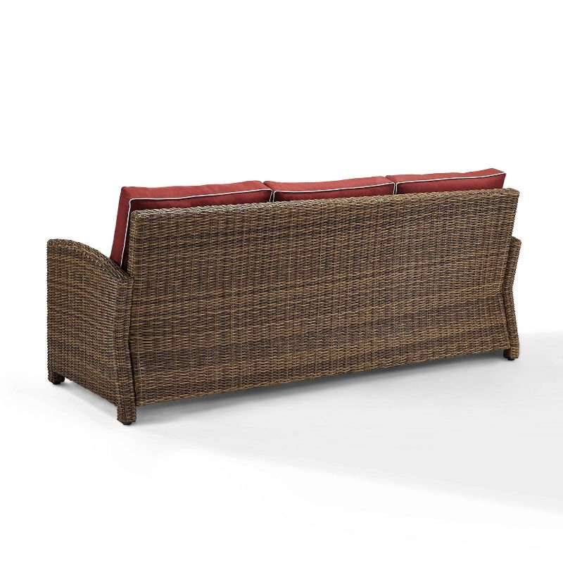 Bradenton Outdoor Wicker Sofa - Sangria - Crosley: Steel Frame, UV-Resistant, 3-Seater Patio Couch with Foam Cushions