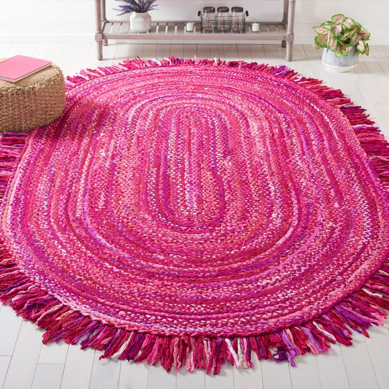 Braided BRD451 Hand Woven Area Rug - Pink/Fuchsia - 3'x5' Oval - Safavieh.