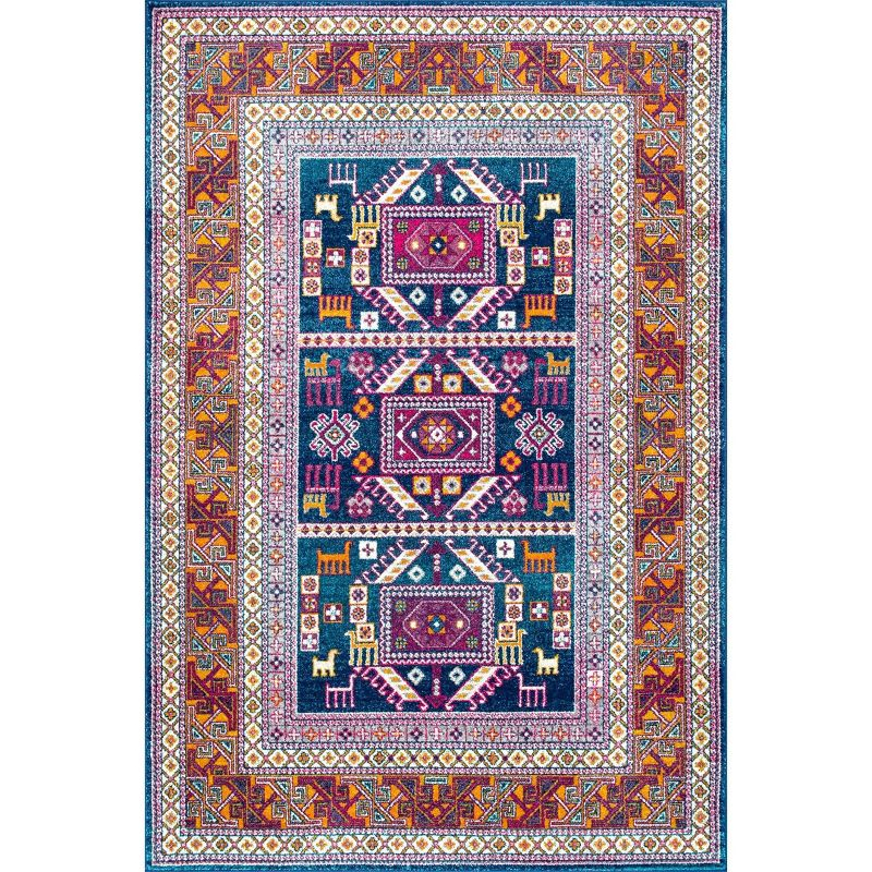 Nuloom Lorena Geometric 7x9 Indoor Area Rug for Living Room Bedroom Dining Room Kitchen, Navy/Orange