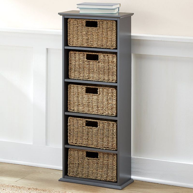 The Lakeside Collection Storage Bookcase with Set of 5 Baskets 5 Tier 15.5" W x 7"D x 38"H - Gray