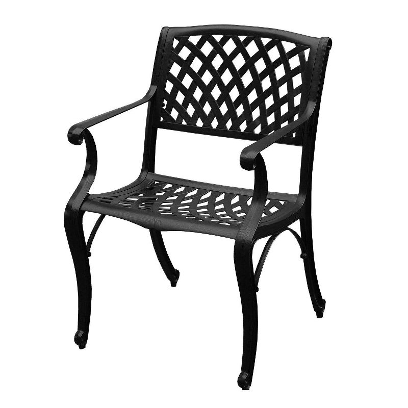 Modern Outdoor Mesh Cast Aluminum Patio Dining Chair - Black - Oakland Living: Weather-Resistant, UV-Protected