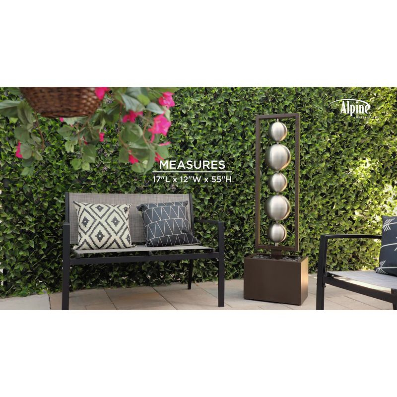 55" Metal Modern Column Fountain with Stainless Steel Orbs Silver/Brown - Alpine Corporation: Electric-Powered