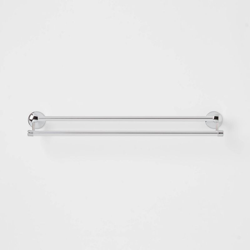 Casual Double Towel Bar Chrome - Threshold™: Aluminum & Zinc, Silver Finish, Bathroom Accessory