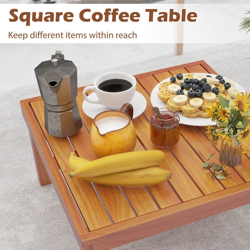 Tangkula Set of 6 Acacia Wood Patio Furniture Set Outdoor Sectional Conversation Set w/ Cushions & Coffee Table Off White