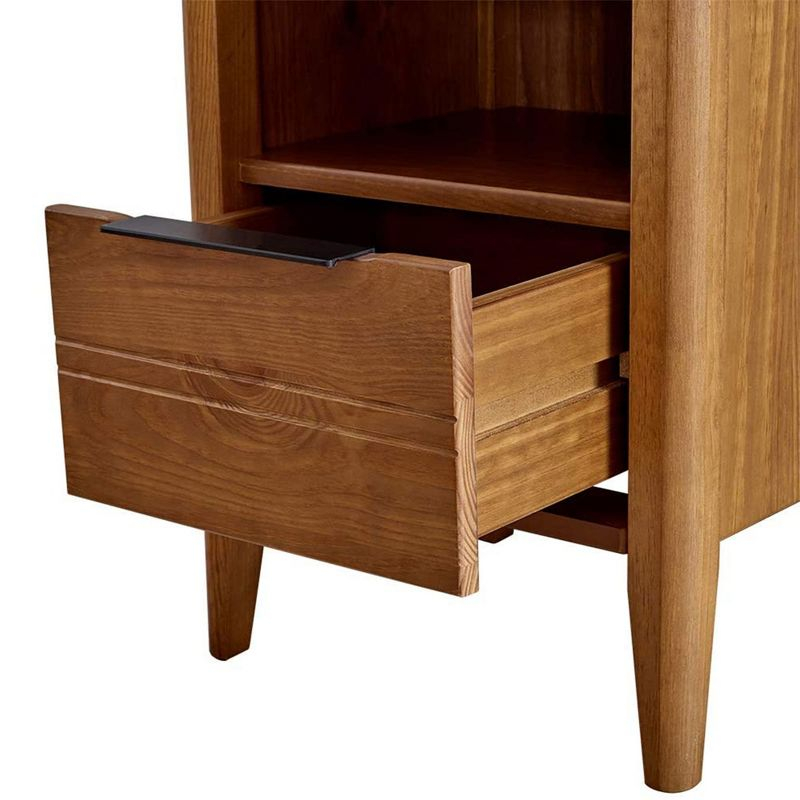 MUSEHOMEINC California Classic 1 Drawer Wooden Bedroom Nightstand Living Room End Table with Open Cabinet and Tapered Legs, Honey Brown