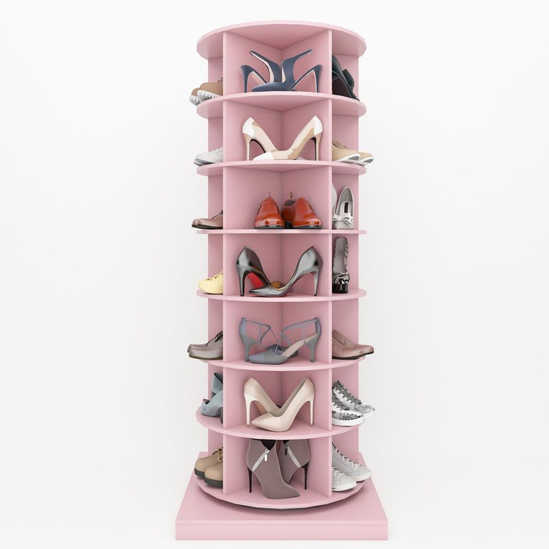 Rotating Shoe Rack Tower 360, Spinning Shoe Rack Tower 7 Tier for Closet, Entryway, Tall Shoe Storage Organizer, Holds Up to 28 Pairs of Shoes Pink