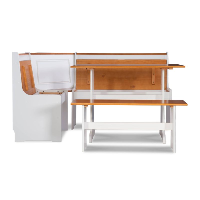 5pc Ardmore Breakfast Storage Corner Nook Dining Set Wood/White/Natural - Linon: Chic Farmhouse Style, Seats 6
