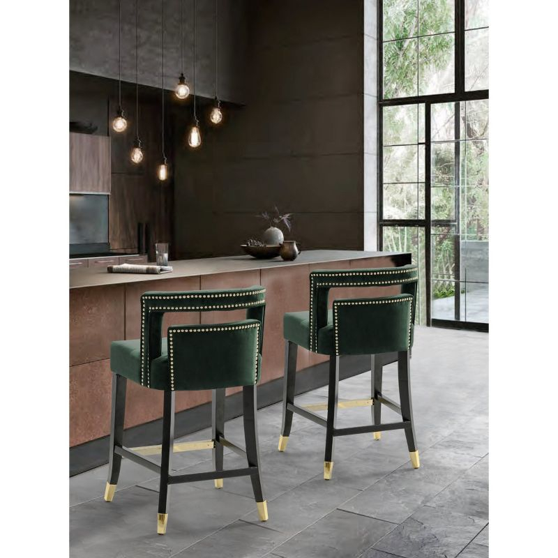 Iconic Home Velvet Half-Back Counter Stool, Irrithel