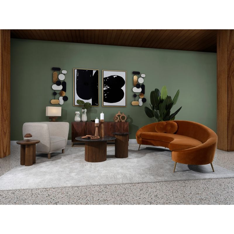 Sagebrook Home 18" Mango Wood and Marble Round Reeded Coffee Table Brown/Black: Elegant Pedestal Base, No Assembly Required