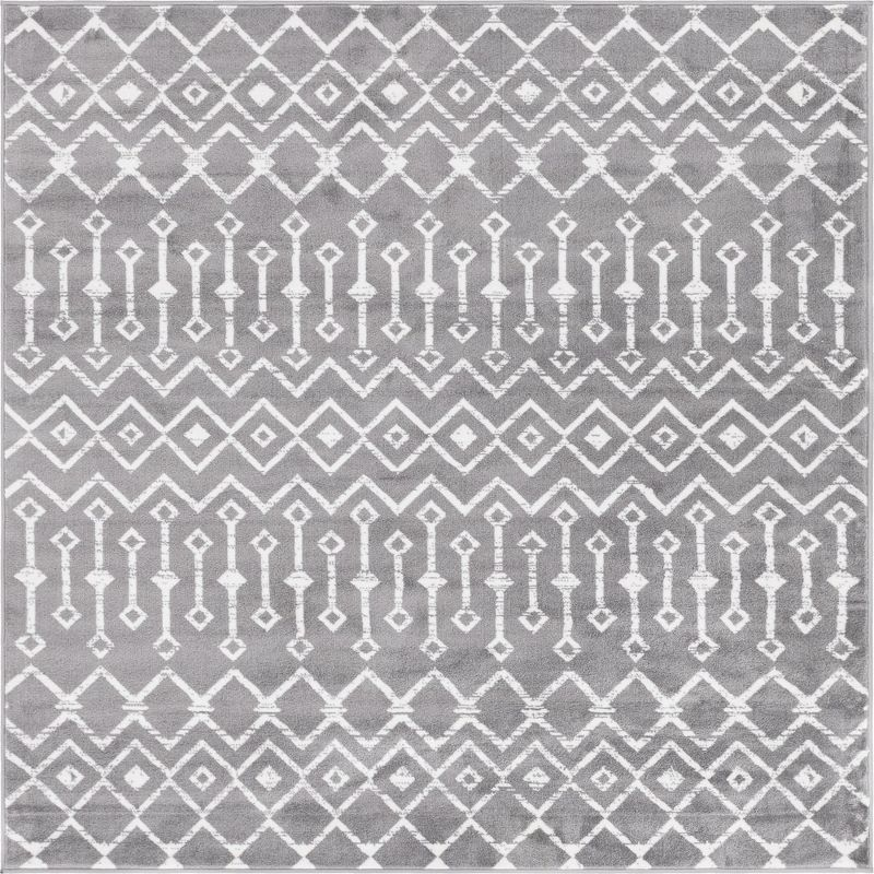Unique Loom 6' 0 x 6' 0 Square Moroccan Trellis Gray Area Rug