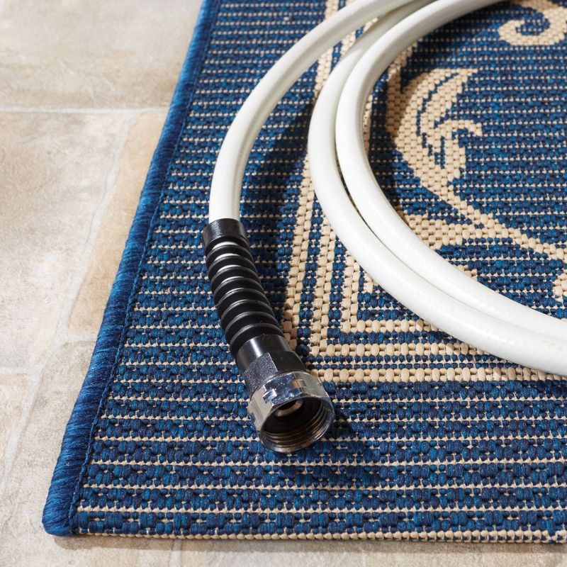Courtyard CY2098 Power Loomed Indoor and Outdoor Area Rug - Navy/Beige - 6'7"x6'7" - Safavieh