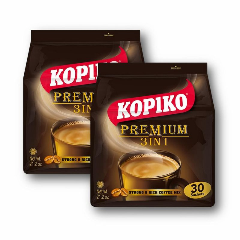 Kopiko Premium 3-in-1 Instant Coffee Authentic Indonesian Volcanic Coffee 21.2 Oz. - 30 Sachets (Pack of 2)