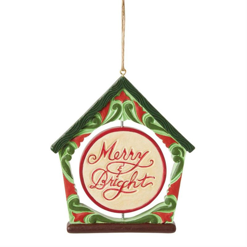 Jim Shore 4.5 Inch Cardinal Birdhouse Ornament Rotating Middle Merry Bright Tree Ornaments