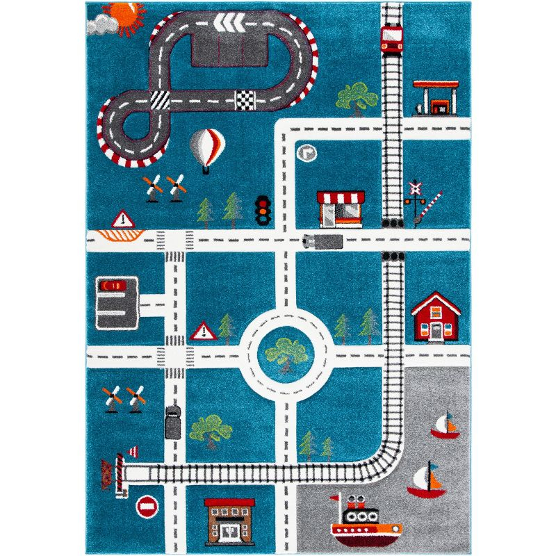 Carousel Kids  CRK192 Loomed Indoor Area Rug - Turquoise/Ivory - 5'3"x7'6" - Safavieh