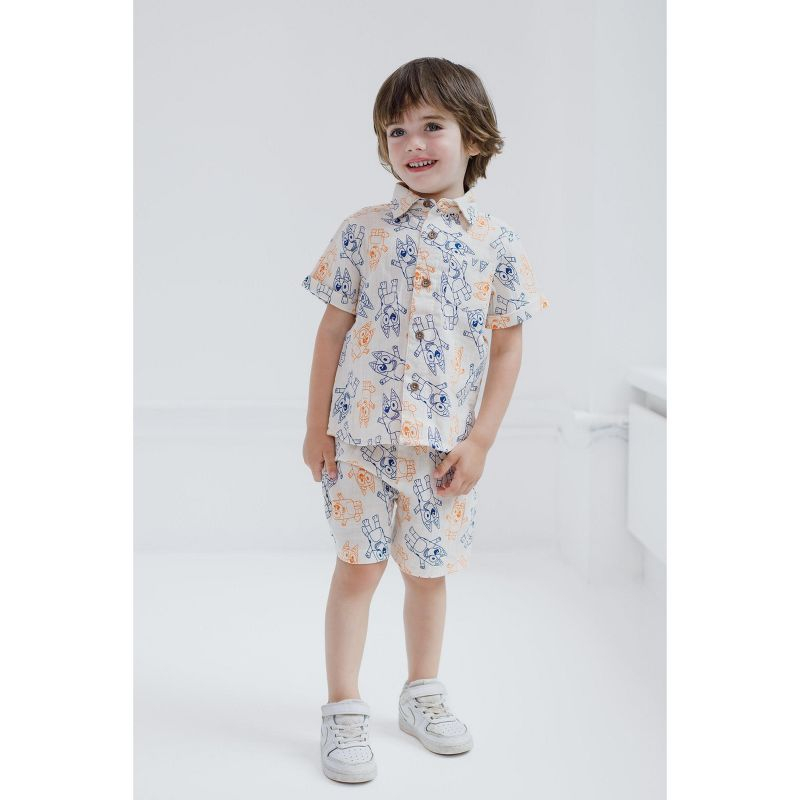 Bluey Bingo Little Boys Cotton Gauze Matching Family Button Down Shirt and Shorts Outfit Set Boy's Shorts Set 7-8