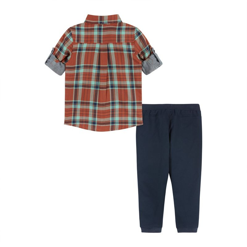 Andy & Evan Toddler  Boys Rust Plaid Two-Faced Buttondown Set Brown, Size 2T.