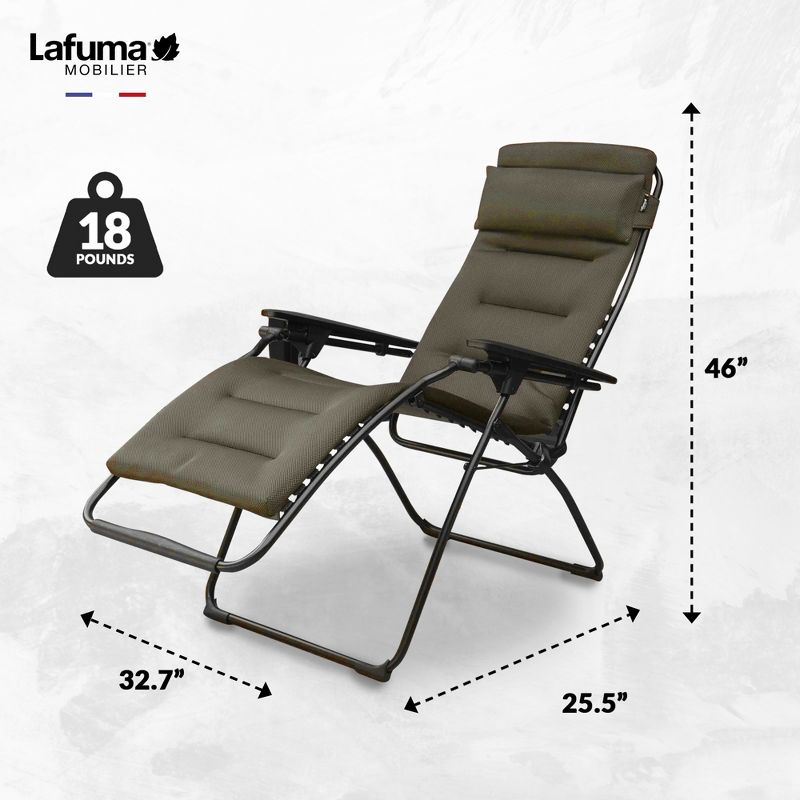 Lafuma Futura Air Comfort Outdoor Zero Gravity Steel Folding Recliner Chair for Camping, Backyards, Patio, Lawn, and Garden, Taupe