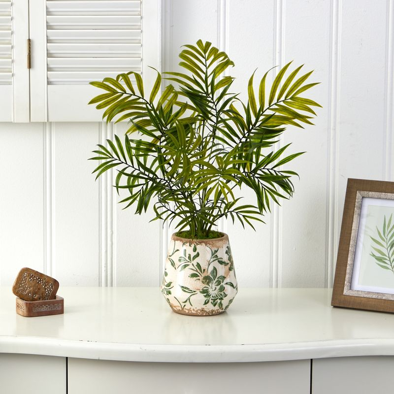 Primrue 18in. Mini Areca Palm Artificial Plant in Floral Vase