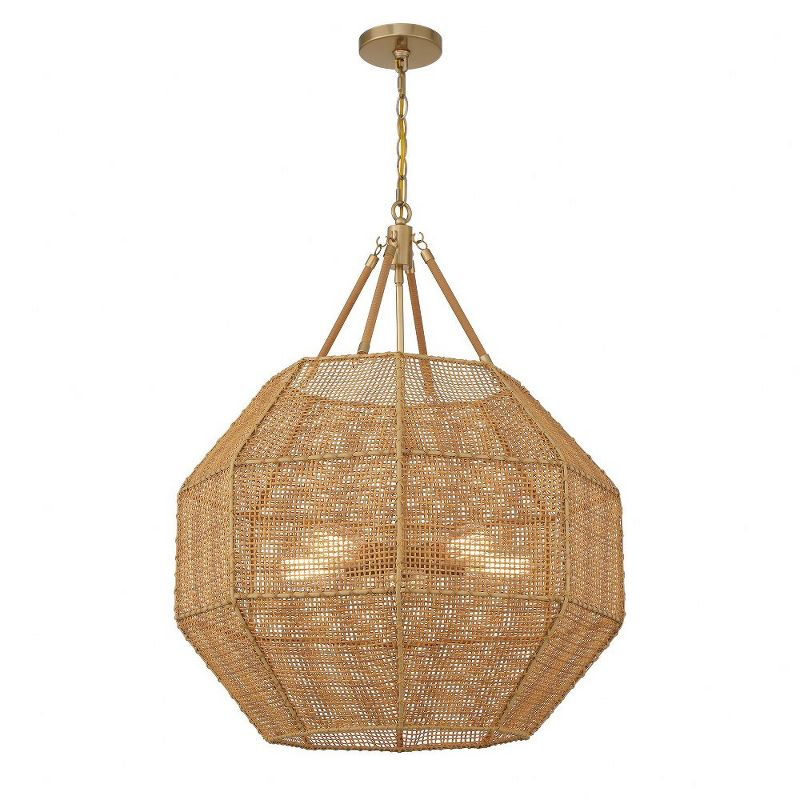 Savoy House Selby 5 - Light Pendant in  Burnished Brass/Rattan