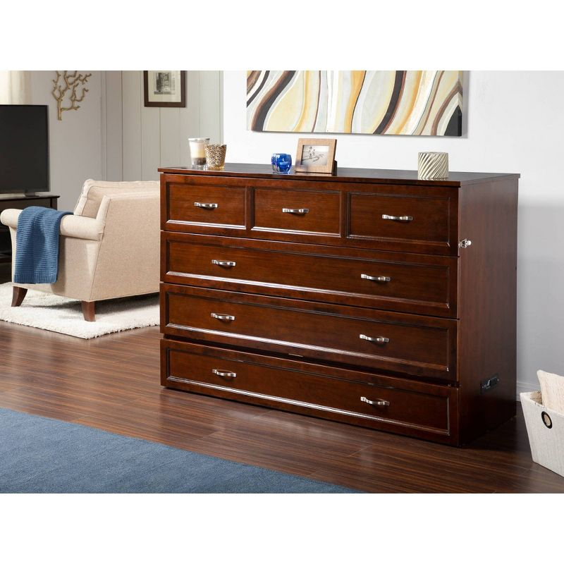 Queen Deerfield Murphy Bed Chest with Charging Station Walnut - AFI: Space-Saving Design, No Box Spring Needed