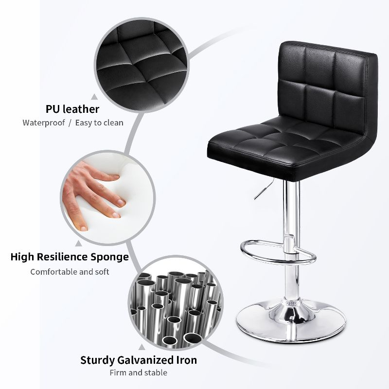 LACOO 33" - 44" Bar Height Adjustable Swivel Barstool - Black
