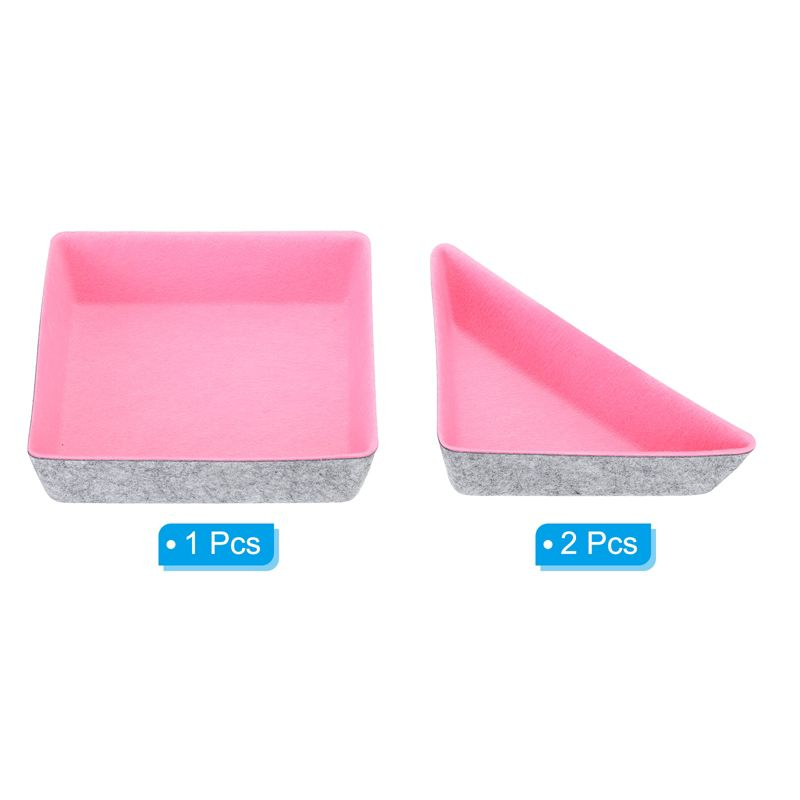 Unique Bargains Felt Square and Triangle Desk Drawer Organizers Tray 3 Pcs Gray/Pink