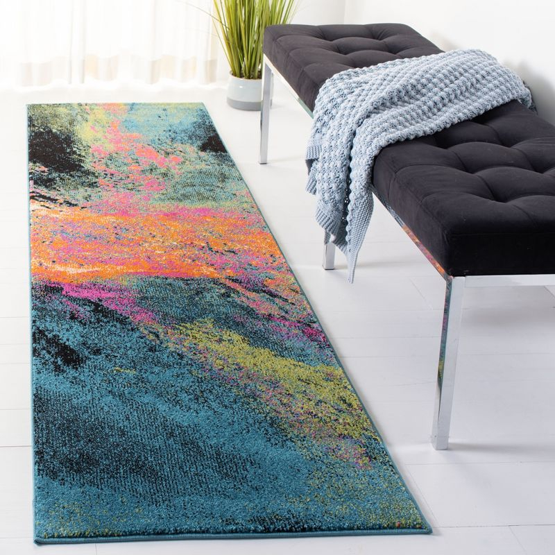Galaxy GAL117 Power Loomed Indoor Runner - Blue/Orange - 2'3"x8' - Safavieh