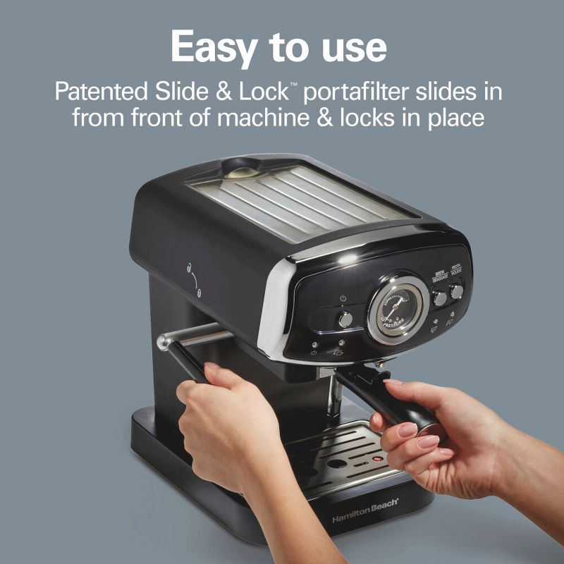 Hamilton Beach Hamilton Beach Slide & Lock Espresso Maker 15 Bar Pump Black With Chrome Accents