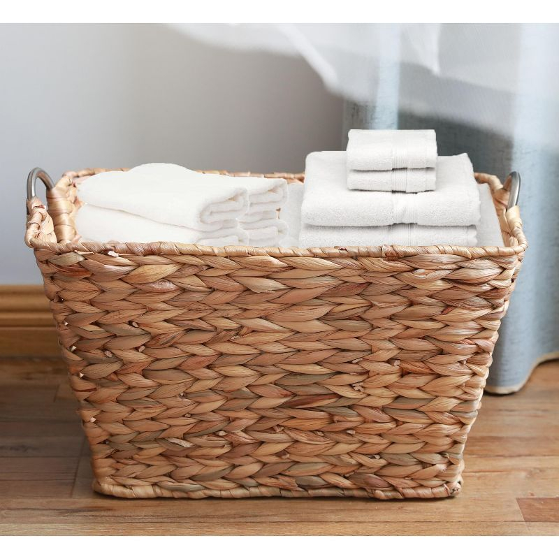 Large Multipurpose Handwoven Water Hyacinth Wicker Basket, Ideal for Organizing and Storing Towels Outdoors