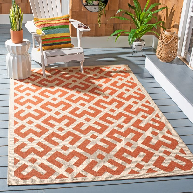 Courtyard CY6915 UV & Stain Resistant Non-Shedding Power Loomed Indoor/Outdoor Accent Rug - Terracotta/Bone - 4'x4' - Safavieh