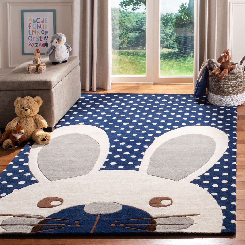 Safavieh Kids Rabbit SFK922 Hand Tufted Indoor Area Rug - Navy/Ivory - 8'x10' - Safavieh