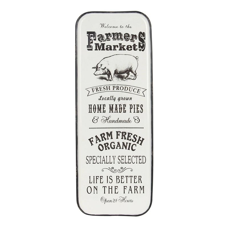 42" x 16" Vintage Country Iron Farmhouse Metal Sign Wall Decor Black - Olivia & May: Glazed White Rectangular Panel