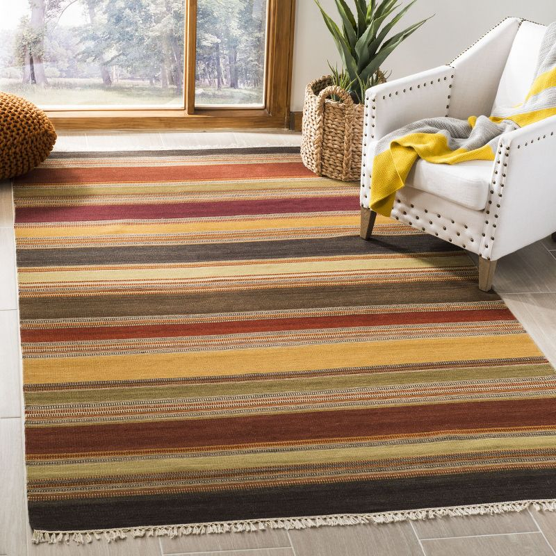 Striped Kilim STK315 Hand Woven Indoor Area Rug - Gold - 9'x12' - Safavieh